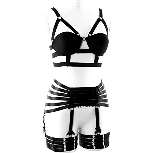 Full Body Harnas Bra Kousenband Set kooi Vrouwen Punk Gothic Lingerie Festival Rave Fotografie Dans Accessoires Plus… - Afbeelding 3