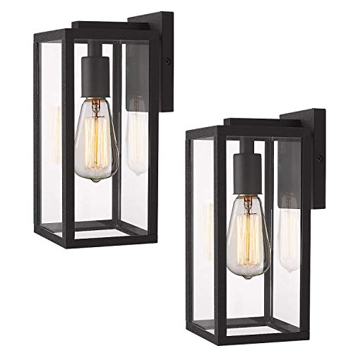 MUDIKIC Outdoor Light Fixture Modern Wall Sconce, Black Aluminum Wall Mounted Lights with Clear Glass Shade 2 Pack