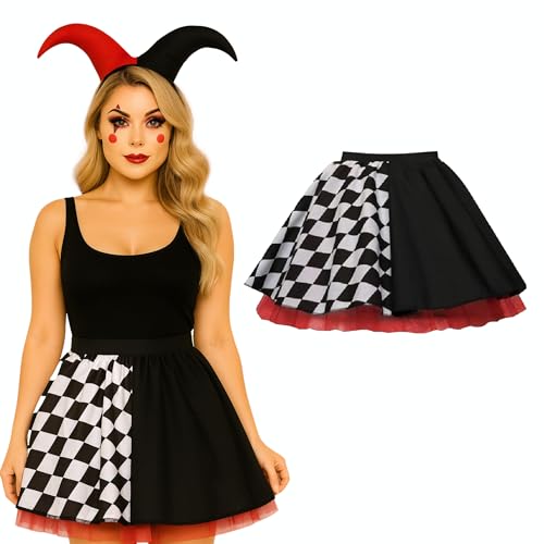 Fantasia de saia de arlequim bobo para mulher, fantasia de Halloween, palhaço, Joker, vermelho