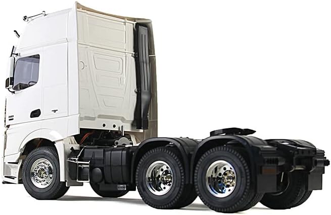 Rear three-quarter view of the assembled TOUCAN RC HOBBY 1/14 RC 3-Axle Highline DIY Tractor Truck in white.