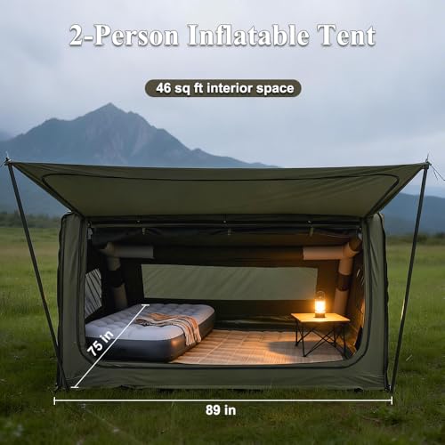 Image of TOMOUNT Inflatable Canvas Tent with Pump,Easy Setup Blow Up Tent for Camping