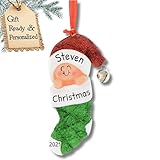 3D Personalized Babys First Christmas Ornament 2025 Girl or Boy | Baby in Stocking Santa Hat | Baby's First Christmas Ornament 2025 Baby Ornaments for Xmas Tree My 1st Xmas Girl or Boy Ornaments