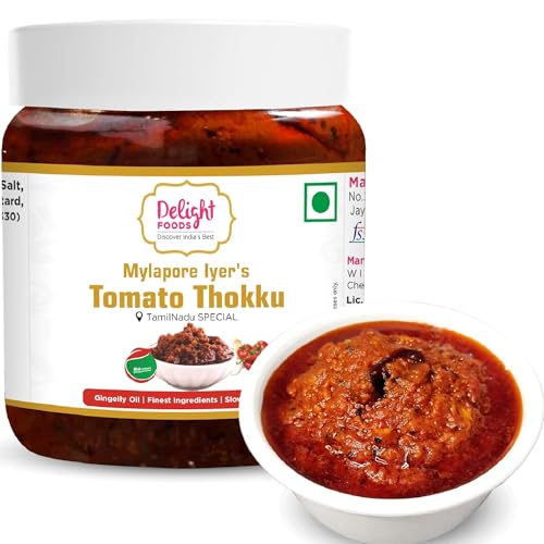 Image of Delight Foods Mylapore Iyer's Tomato Thokku 300g | Traditional Tamil Nadu Rice Mix | Made with Pure Gingelly /Sesame Oil | Homemade Style Tomato Pickle | No Preservatives