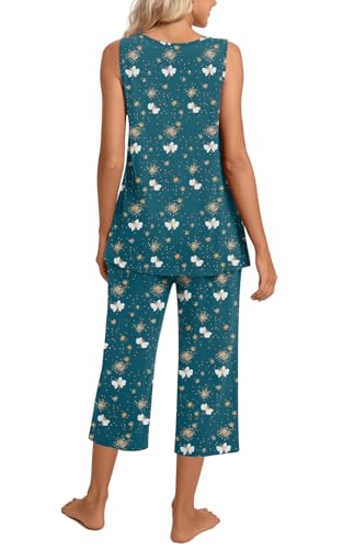 Image of TAOHUADAO Womens Summer 2 Piece Pajama Sets, Sleeveless Tops with Capri Pants, Lounge Ladies Pjs Sets with Pockets