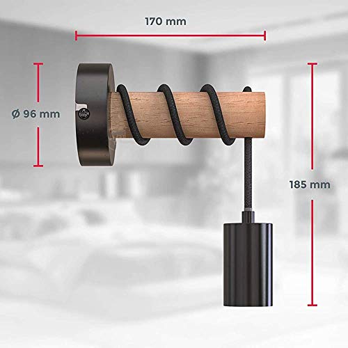 Aplique de pared E27 en madera y hierro negro estilo retro para dormitorio 7