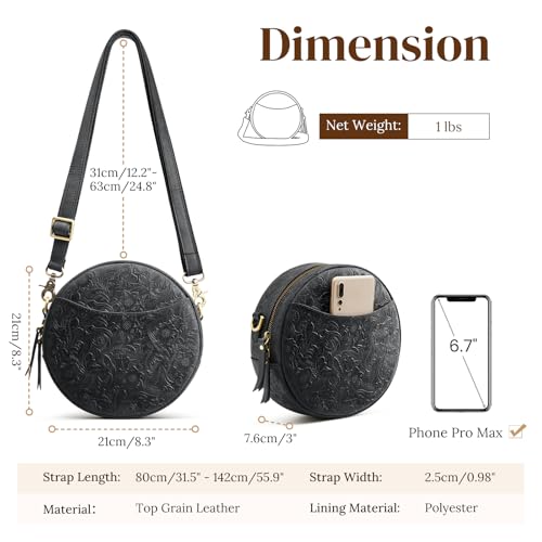 Image of S-ZONE Leather Crossbody Bags for Women Circle Shoulder Round Purse Travel
