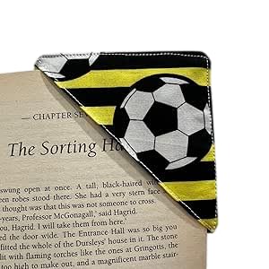 Corner Bookmark - Yellow Football | Gift for a Bookworm Reader | Birthday Gift Handmade by Sew This Sew That | Book lover present | Page marker | Protective Corner Bookmark