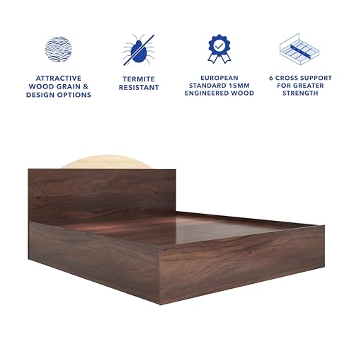 Image of DF2H Bed | 1 Year Warranty | Queen Size, Arisa, Low Seating Height Bed, Non-Woven Fabric Base Walnut Colour (Melamine Finish)