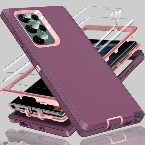 Coque Samsung S22 Ultra rouge vin antichoc avec 2 films TPE et protection objectif