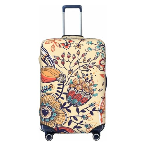 Floral With Birds And Fantasy Flowers Luggage Cover Washable Elasticated Luggage Covers for Suitcase TSA Approved Stylish Scratch Resistant Luggage Case Protector