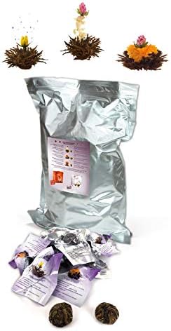 Creano Teeblumen 36 Teekugeln Schwarzer Tee Großpackung, Erblühtee im Bulkpack, Teerosen, Blooming Tea, Flowering Tea