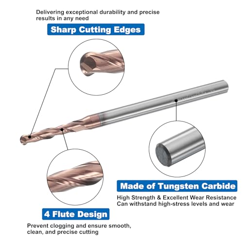 Image of HARFINGTON Ball Nose End Mill 2 Flute 3 /32 inch Diameter 1 /8 inch Shank Tungsten Carbide Uncoated Spiral CNC Router Bits 1 /2 inch Cutting Length Single End Ball for Carving Engraving Grinding
