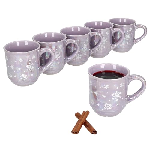 MamboCat Lot de 6 tasses à vin chaud 0,2 l Lilas brillant Paysage de Noël I Tasses classiques en céramique nacrée I calibrées I Idéal pour le marché de Noël