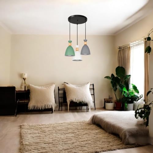 Image of Modern 3-Light Pendant Hanging Light for Ceiling, Aluminium Dome Hanging Lamp for, Grey Green White, Cluster Set