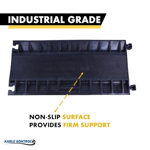 Image of Kable Kontrol Atlas Cable Protector Wire Ramp - 5 Channel Bulk Wholesale Pallet - 20 Pcs - 35 inch Long Black & Yellow - 24000 Lbs Load Capacity - Rubber Speed Bump Wire Protector Cord Cover - CP9975