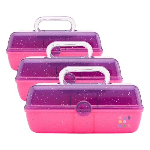 Image of Caboodles Pretty in Petite Makeup Box, Two-Tone Purple Sparkle on Pink Sparkle, Hard Plastic Organizer Box, 2 Swivel Trays, Fashion Mirror, Secure Latch for Safe Travel (Pack of 3)