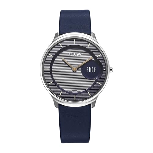 Image of Titan Edge Murals Quartz Dark Blue Round Dial Men's Watch | Leather Strap Material | Watches for Man | Watches for Men Analog - 1843SL03