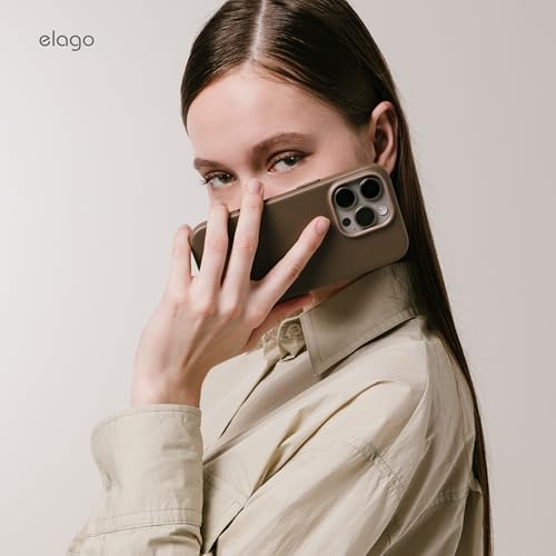 elago Magnetic Leather case for iPhone 16 Pro MAX Compatible with MagSafe, Vegan Leather, Shockproof, Water-Resistant - Taupe