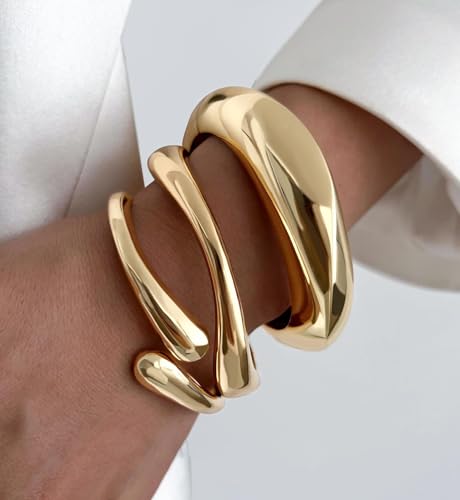 Image of MTINEAPS 3 PCS Gold Bangle Bracelets Set for Women Teens Trendy Chunky Adjustable Twist Cuff Bracelet Jewelry Gifts