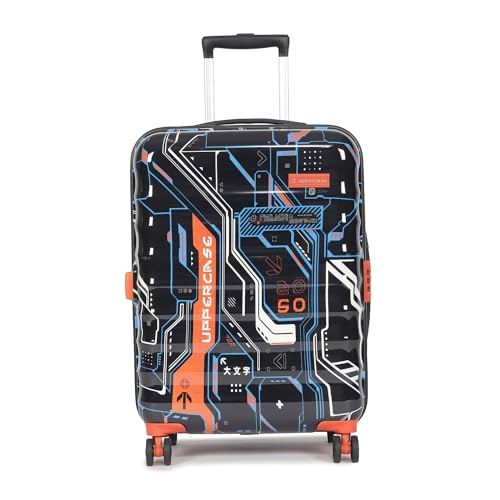 Image of uppercase Cyber Punk 66Cm Polycarbonate Hardsided 8 Wheel Spinner Trolley Bag With Combination Lock For Men And Women, Check-In Luggage, 2000 Days Warranty (Black)