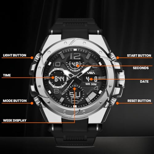 Image of V2A Styrke 5110 Analog Digital Watch for Men | Hybrid Multi Display Dial | Alarm Stopwatch Day Date 12 /24 Hr | TPU Strap | 30M Water Resistant