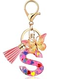 ChunlongFour Initial Letter Keychain for Women Girl Bag Charm Butterfly Tassel Keychain for Wallet Car Key Backpack Handbag