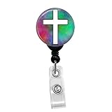 Cross - White On Plasma Christian Religious Symbol - Retractable Badge Reel - ID Name Tag Custom Bad