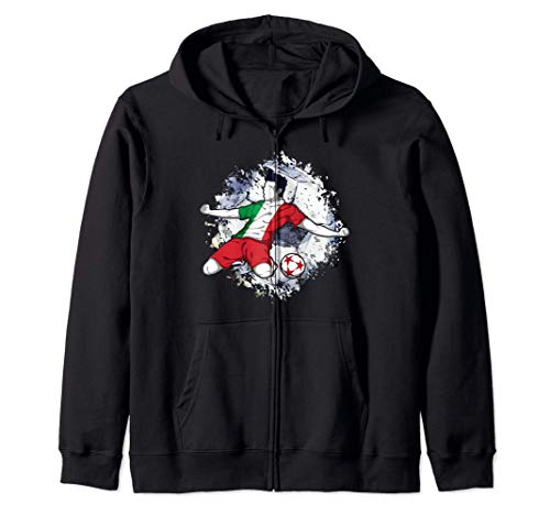 Italy Soccer Italian National Flag Proud Football Striker Zip Hoodie, Black