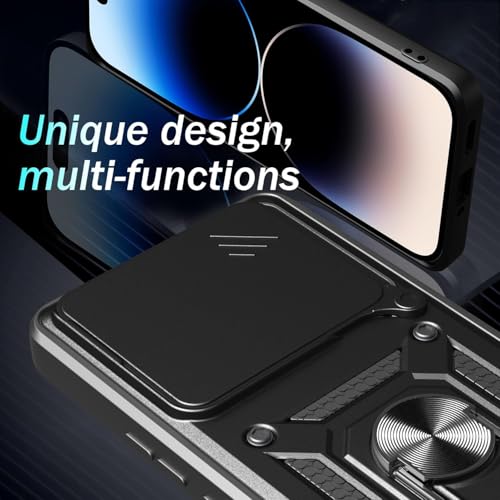 Image of SPAZY CASE Oppo K12x 5G Back Cover | Heavy Duty Hybrid Case with 360 Degree Rotating Finger Ring Holder + Slider Shutter Camera Protection Case for Oppo K12x 5G - Black