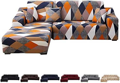 SearchI Sofa Cover L Shape Sofa Slipcover Pet protector Anti-slip Stain resistant Machine Washable Furniture Protector Modern Corner Sofa Covers (Black, Two Seaters+Two Seaters)