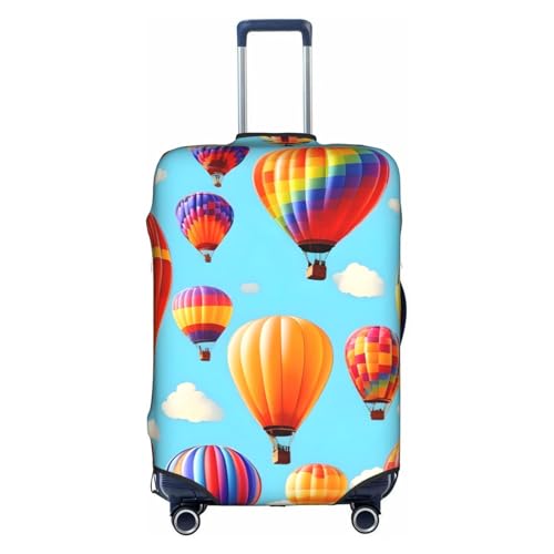 Housse de bagage élastique blanche et imprimé montgolfières pour protection valise moyenne