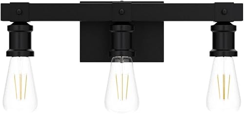 Miniatura 4 de Lámparas de tocador de baño de estilo rústico con 3 luces sobre el espejo, negro mate, lámpara industrial vintage para pared, para baño, sala de