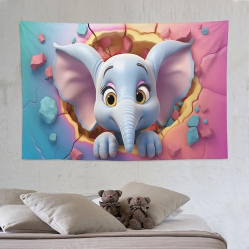 Tapisserie éléphant en grand tissu mural de 150x230cm au design artistique et graphique