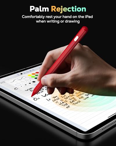 Image of Moko Pencil for iPad(A16) 11th 10th Gen,USB-C Fast Charging,Red | Stylus Pen for 2018-2026 Apple iPad 11 /10 /9 /8 /7 /6 /A16, Mini 7-5, Air M4-M2 11 inch /13 inch /5 /4 /3, Pro 13 inch /12.9 inch /11 inch Tilt Sensitivity