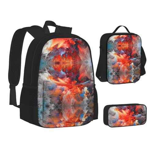 Colorful Clouds Print 3 Piece Set Backpack, Lunch Bag, Pencil Case, Cute Sturdy For College And Travel2