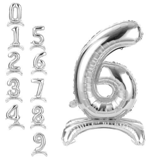 APXEL Argento in Piedi Foil Palloncini, Numeri 6 40 (101cm), Gonfiabili Elio O Aria, Gigant Numero, Granda Palloncino per Anniversario, Decorazione Feste Di Compleanno