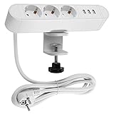 tisch steckdosenleiste 3-fach mit 2-fach usb  Tischsteckdose, Schreibtisch Steckdosenleiste, Steckdosenleiste auf den Tisch USB,1,8 m Netzkabel, für Büro-, Arbeits- und Küchenflächen (3 Socket & 3 USB Weiß)