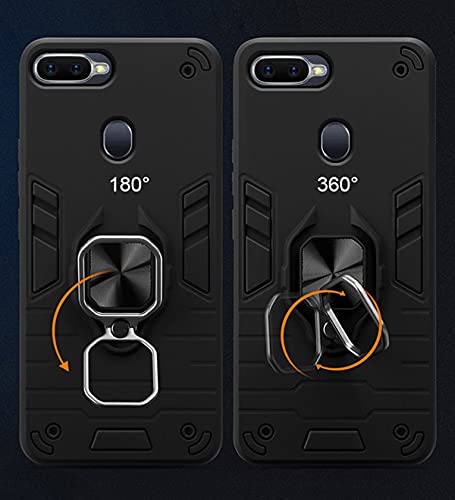 Image of Pikkme D5 Tough Armor Bumper Back Cover Case for Oppo A7,Oppo A5s,Oppo A11K |Ring Holder & Kickstand in-Built (Black)