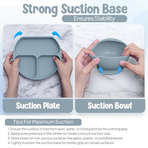 Image of O'doe 11-Piece BPA-Free Silicone Baby Feeding Set | Thick & Soft Suction Plates, Baby Food Bowl, Wooden Fork & Spoon, and More | Make Mealtime Fun and Easy for Your Little One