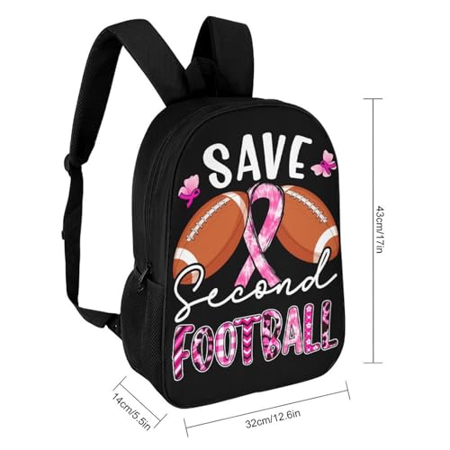 OBLUE Save Second Football Pink Ribbon Breast Cancer Awareness Backpack 17 Inch Shoulders Daypack Simple Leisure Travel Bag2