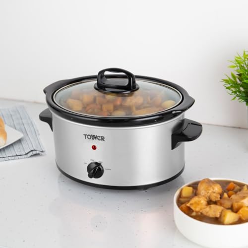 3.5L Slow Cooker - Stainless Steel - Make All Kinds Of Delicious Dishes With In Slow Cooker - Removable Ceramic Pot - 3 Heat Settings Of Warm Low And High - Tasty Meals Made In Slow Cooker