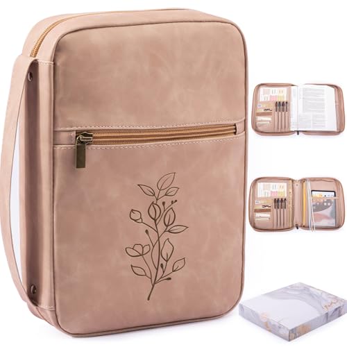 Large PU Leather Bible Cover for Men, Women Packed in Gift Box - Bible Carrying Case Debossed Bible Case - Bible Carrier - Bible Bag with Pocket for Bible Study Suppliers, Bible Gift for Book Lovers