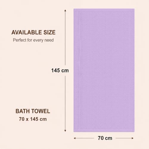 Image of Pure Cotton Waffle Towel | Lightweight | Anti Microbial and Water Absorbent | Soft Touch Quick Drying Bath Towels (Lavender, Pack of 1)