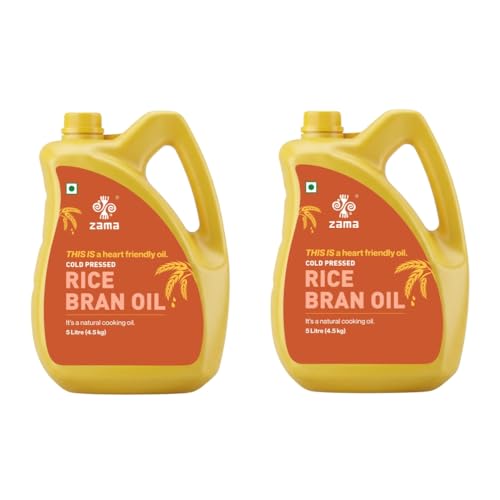 Image of Zama Organics Cold Pressed Rice Bran Oil 5L PET Bottle Pack of 2 | Cooking Oil for Deep Frying & Stir Fry | Oryzanol Rich Oil | High Smoke Point | Light & Neutral Taste | Daily Use Edible Oil