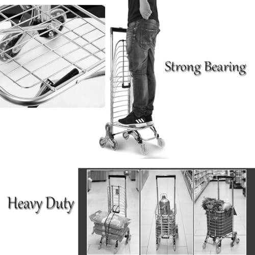 Carrito Ligero de Aluminio para Escaleras con Ruedas Giratorias, Carro Plegable para Compras con Gran Capacidad miniatura 6