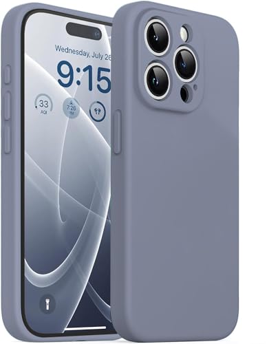 Image of DIZORO Compatible with iPhone 15 PRO MAX Camera Protection Case 6.7, Slim Liquid Silicone 3 Layers Full Covered Soft Gel Rubber Phone Case Protective Cover 6.7 Inch - Lavender Grey