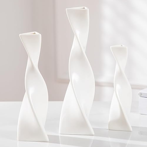 Juego de 3 jarrones de cerámica blanca para decoración moderna del hogar, adecuado para hierba de las pampas, jarrón neutro bohemio nórdico de