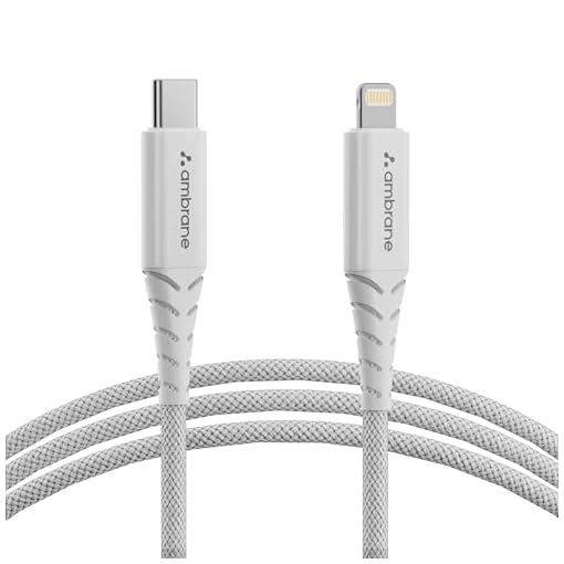 AMBRANE Type-C to Lightning Cable, 22.5W Fast Charging, 480Mbps Data Sync Cable Compatible with iPhone, iPad, Macbook, iMac, AirPods, 1.25m (ABTL-125 White)