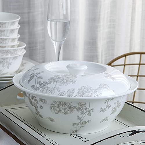 Balami Dining Plate Set Stylish Dinner Set For Luxury Restaurant And Home Ceramics Dinnerware Set With 46/50-Piece Bowl/Stockpot/Dish/Spoon|Bone China Dinner Sets Plant Flower Porcelain Combination Se #TOP4