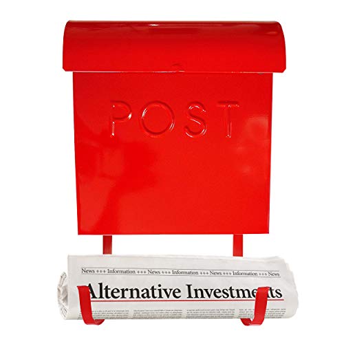 Image of NACH Mailboxes for Outside Wall Mount, 12 x 11.2 x 4.5 inch, Red Wall Mounted Mailbox, Waterproof Mailbox with Outdoor Newspaper Holder - The Euro Mailbox